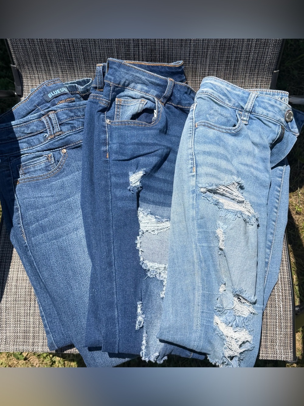 Women's Jeans - Light & Mid Blue Distressed Pair